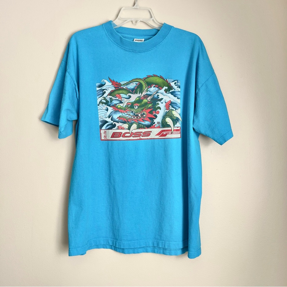 VTG Y2K Boss Dragon Graphic Single Stitched Short Sleeve T-Shirt L Skater Street